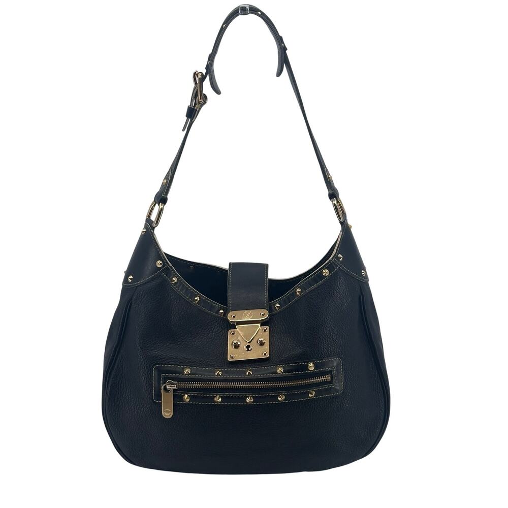 Louis Vuitton LV Suhali Affriolant Black Leather Gold Studded Hobo Shoulder Bag